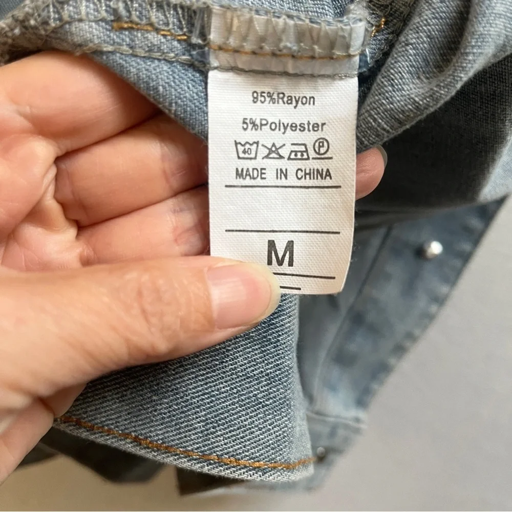Oversized Light Wash Denim Vest Detachable Gray Hood M - Picture 3 of 8